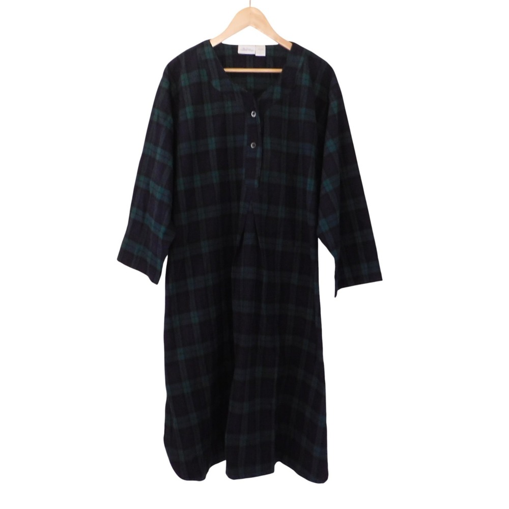 NEW Womens Portuguese cotton Flannel Nightgown Blackwatch Plaid Size 3X